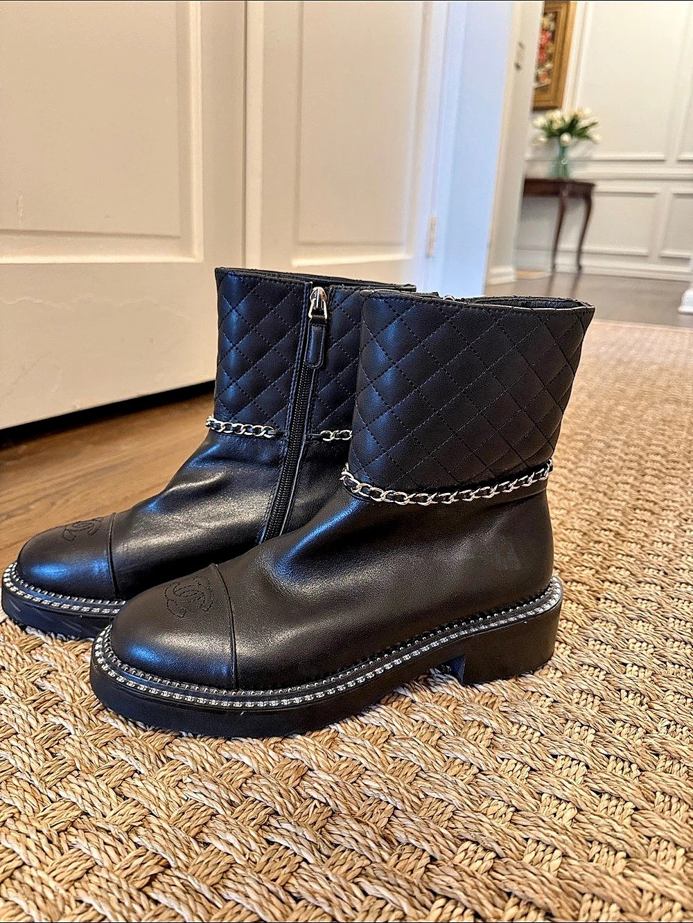 Chanel Quilted CC Chain Trim Ankle Boots